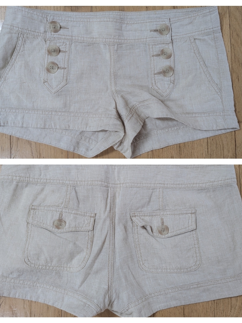 Express Beige Button-Front Linen-Blend Jean Shorts 6